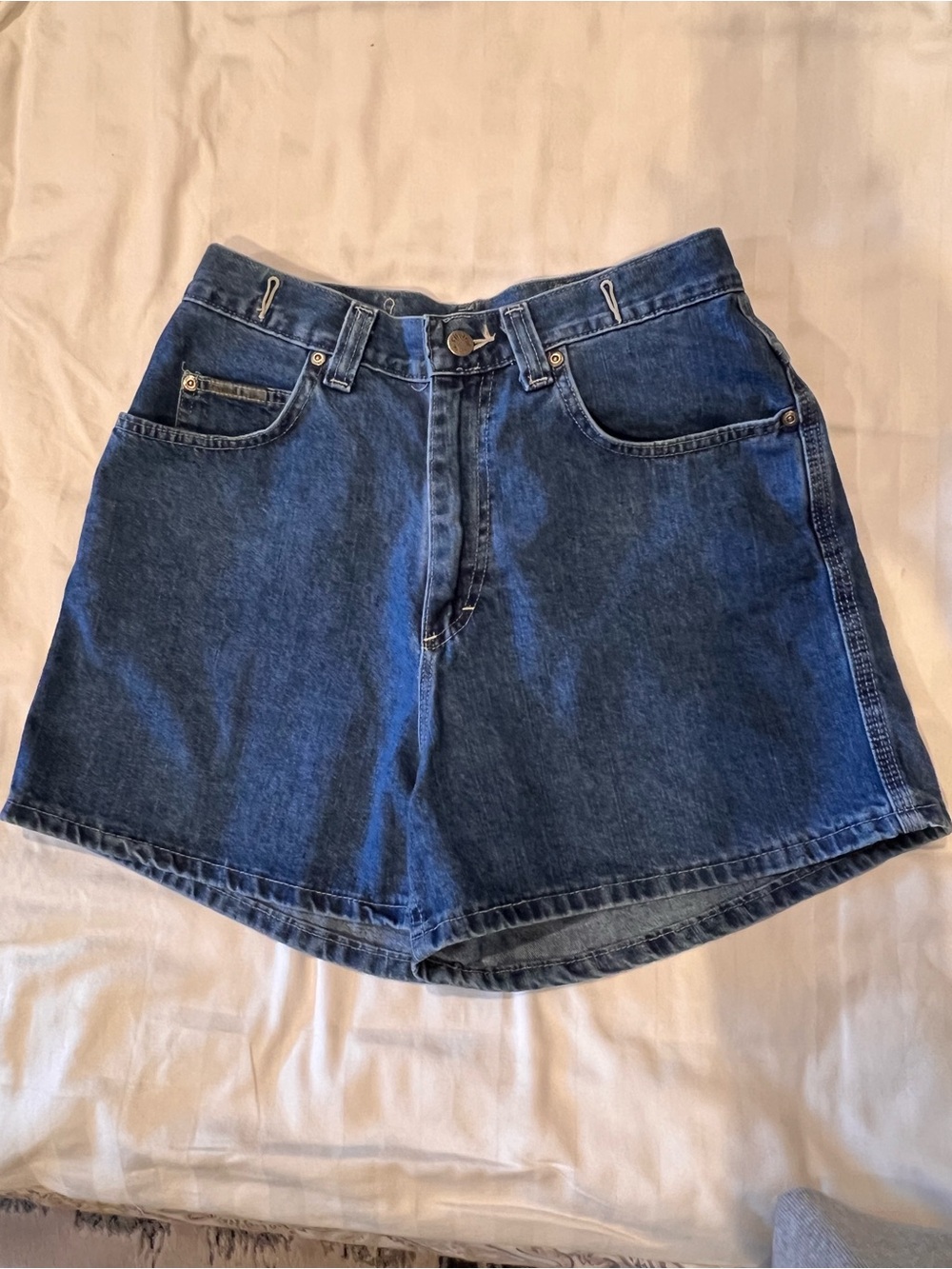 Vintage Riveted Lee Shorts buckle back Carpenter High Rise Denim - Med Wash Sz 8